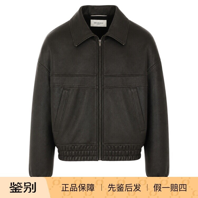 Saint Laurent Men's YSL Leather Jacket in Black