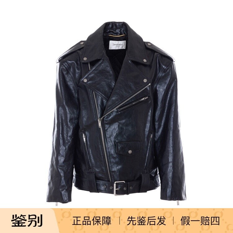 Saint Laurent Women's YSL Leather Jacket in Black
