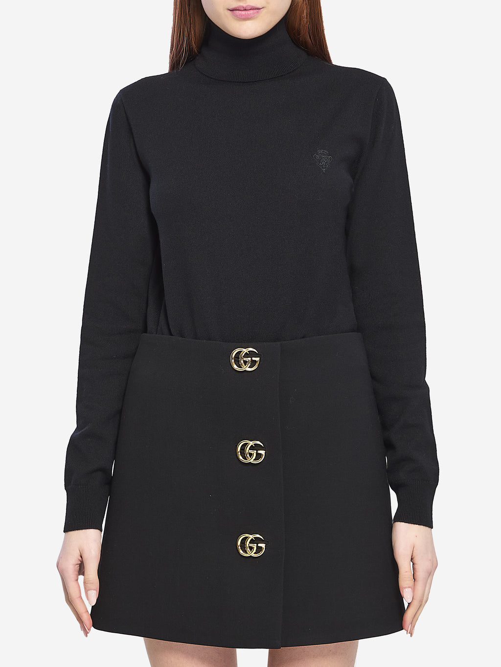 Gucci Women's Embroidered Wool Turtleneck in Black