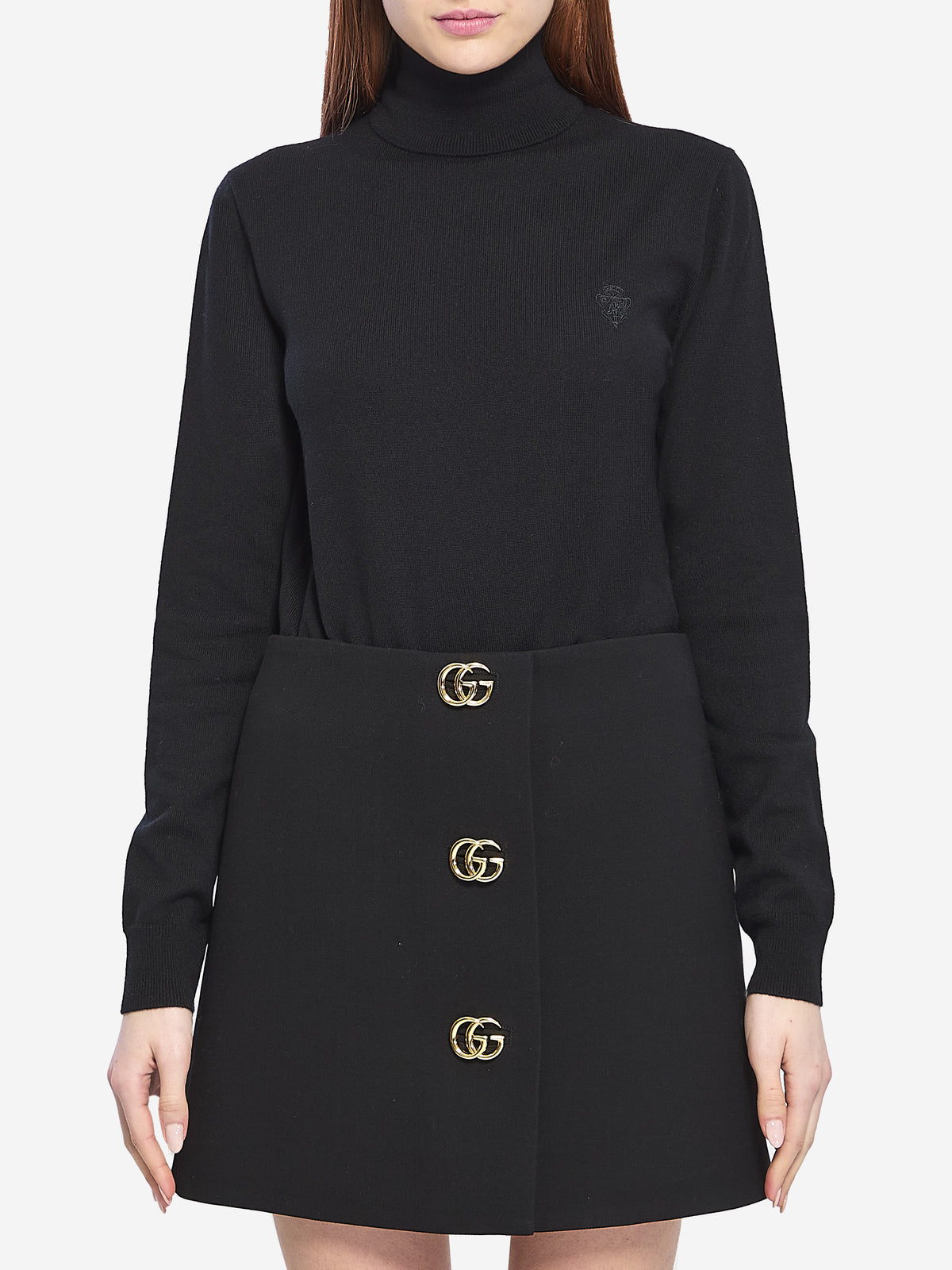 Gucci Women's Embroidered Wool Turtleneck in Black