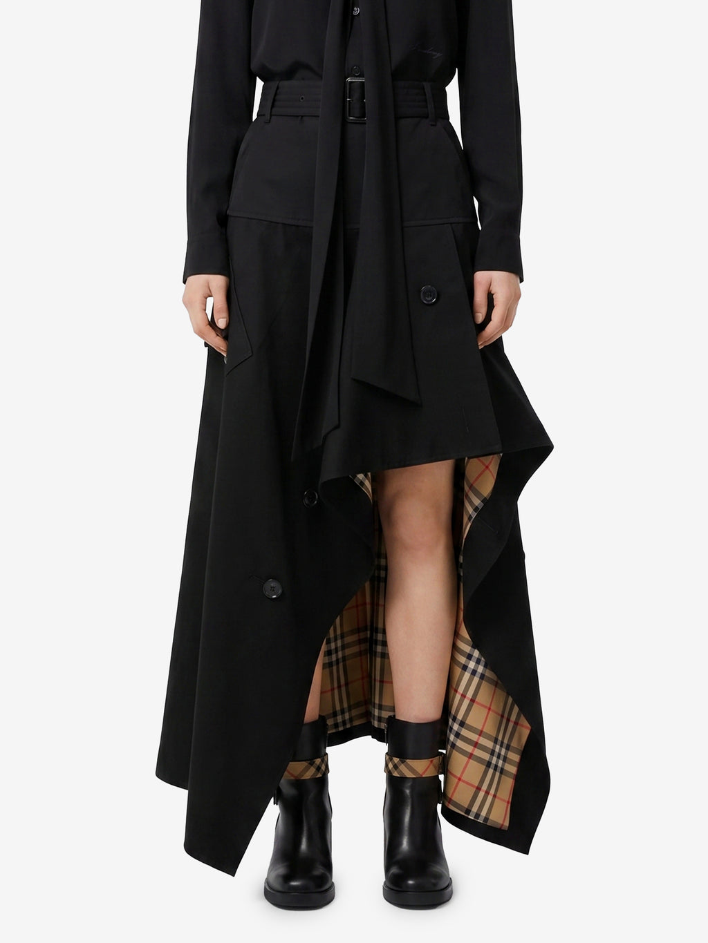 Burberry Women's Asymmetric Midi Trench Skirt in Black