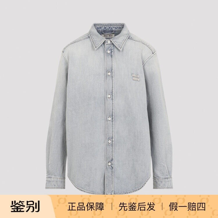 Miu Miu Women's Logo Shirt in Blue