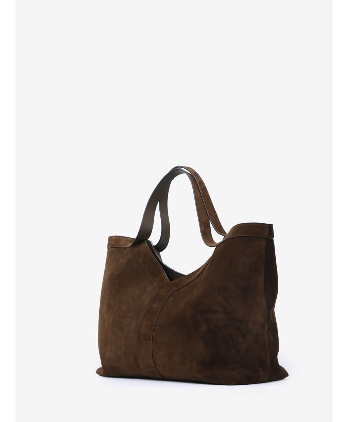 Saint Laurent Men's Large Y Tote Bag in Suede in Brown