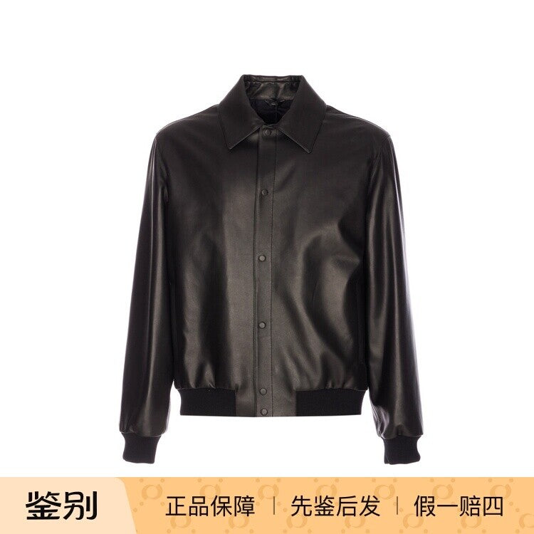 Fendi Men's Maxi Logo Leather Jacket in Black