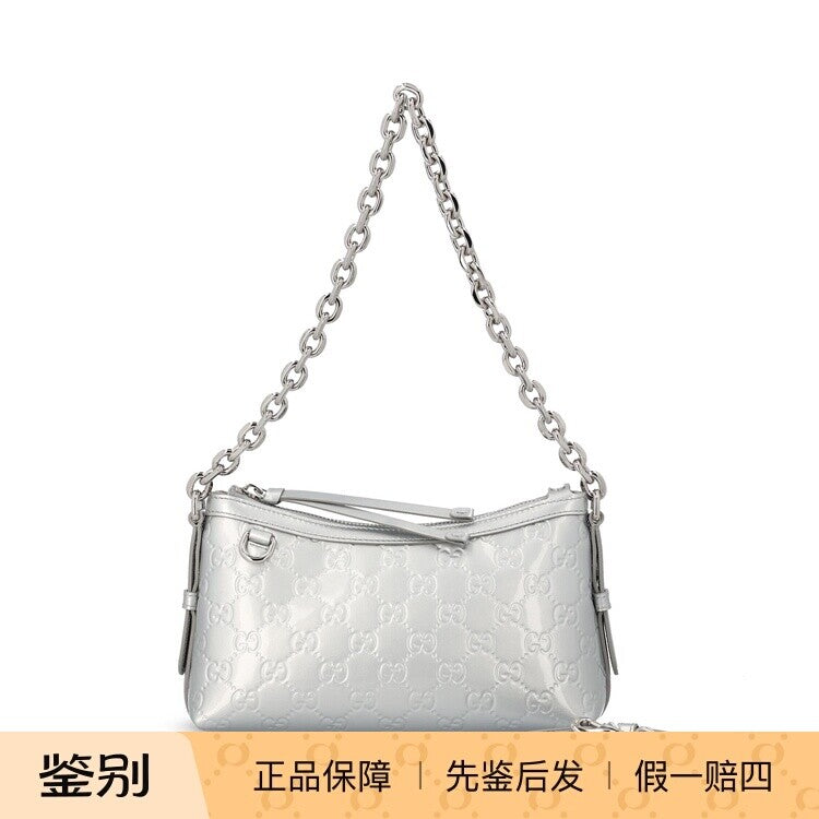Gucci Women's Emblem Small Shoulder Bag in Silver