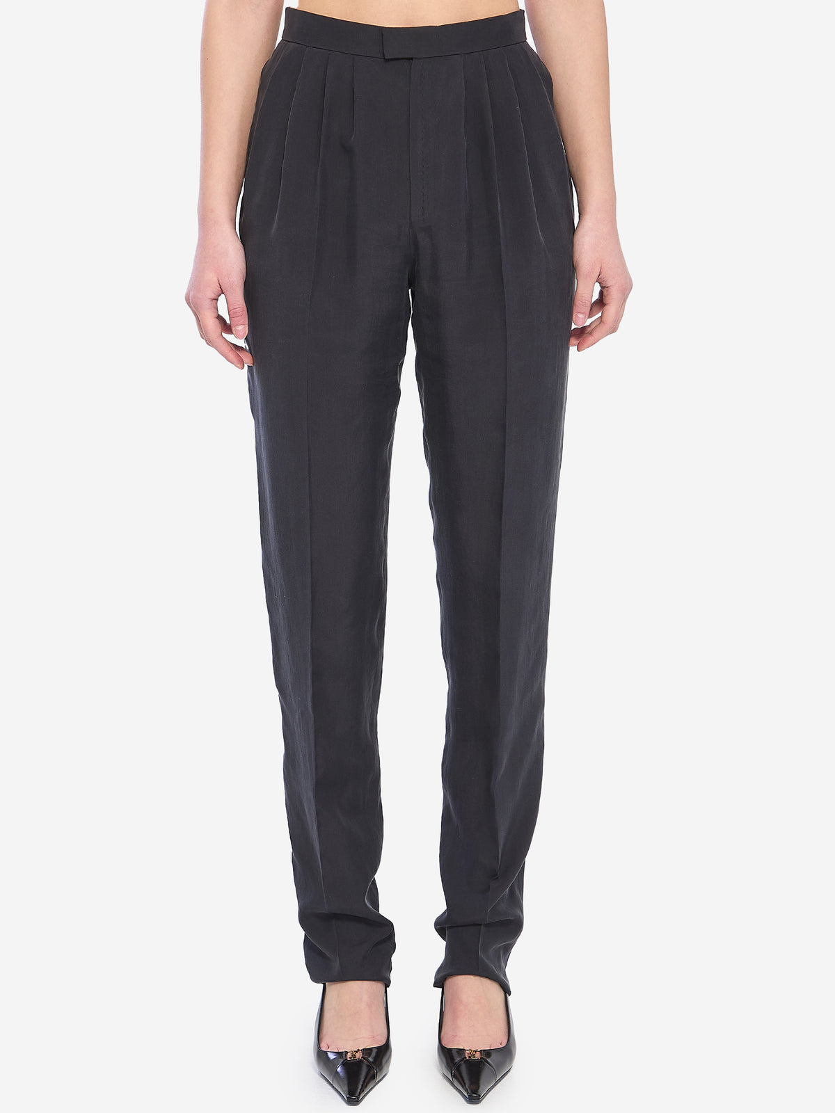 Saint Laurent Women's Habotai Silk Pants in Black