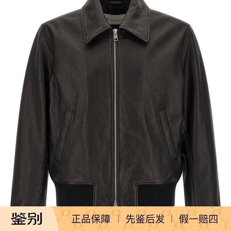 Ami Paris Men's Leather Jacket in Black