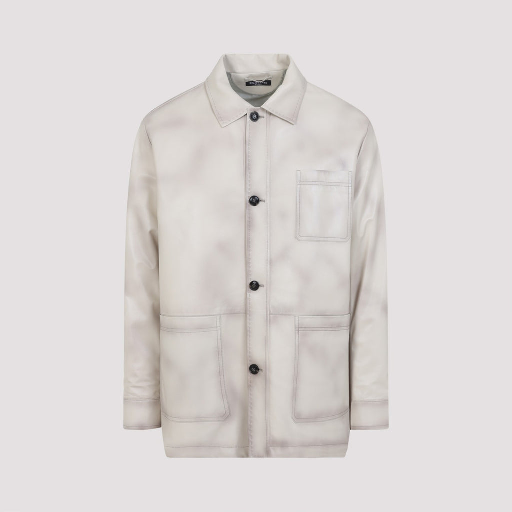 Kiton Men's Leather Jacket in Beige