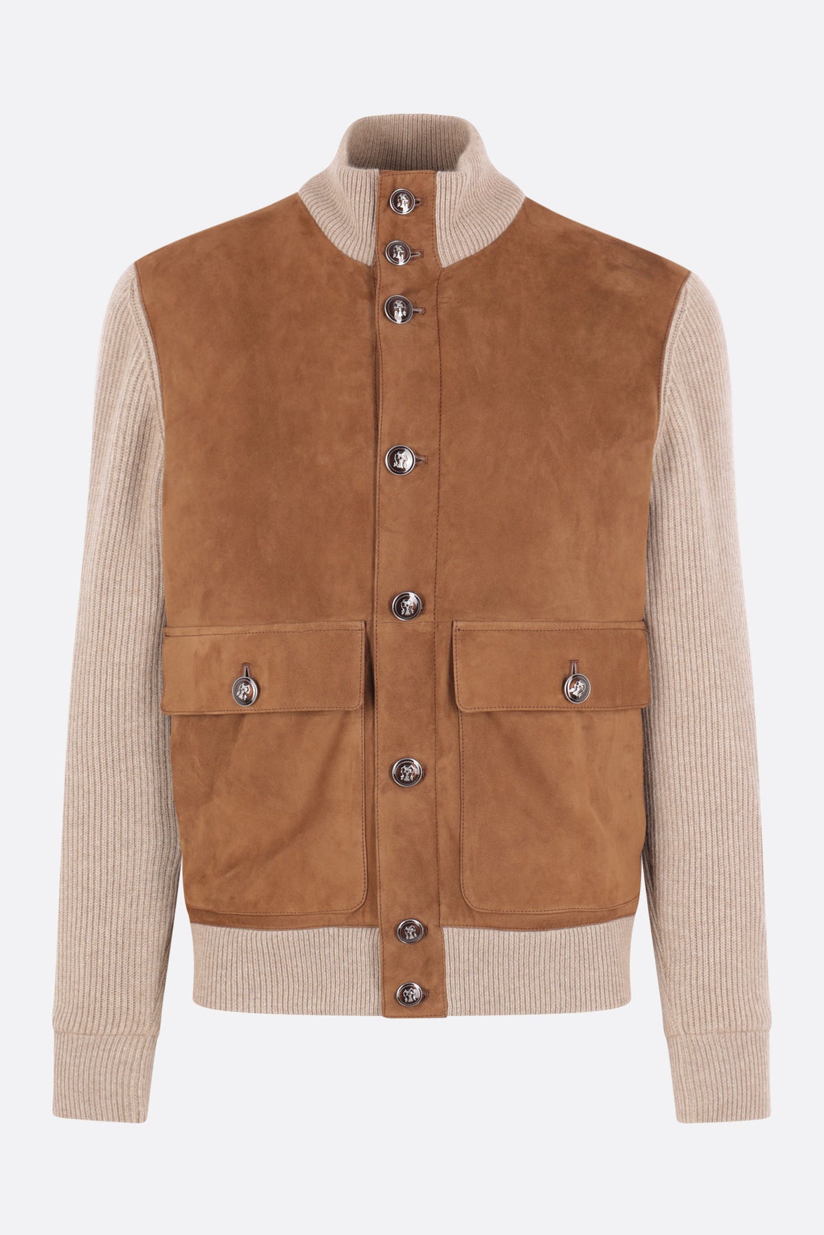 Brunello Cucinelli Men's Leather Jacket in Brown/Beige