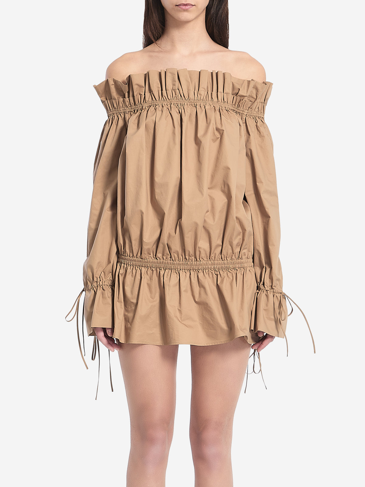 Saint Laurent Women's Ruched Mini Dress in Beige