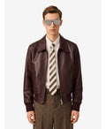 Ami Paris Men's Burgundy Zip Bomber Jacket in Bordeaux
