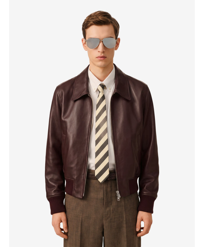Ami Paris Men's Burgundy Zip Bomber Jacket in Bordeaux