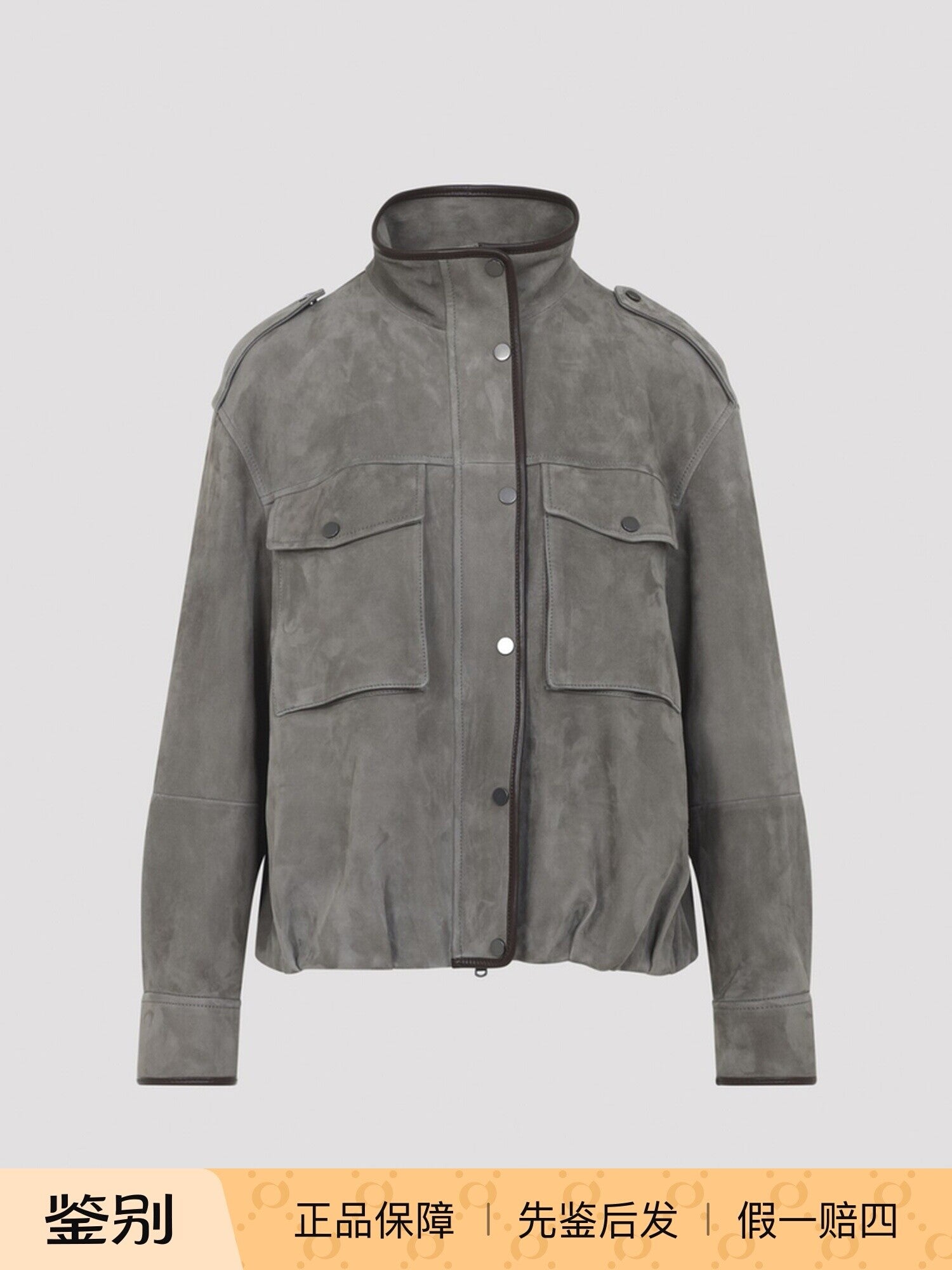 Brunello Cucinelli Women's Leather Jacket in Grey