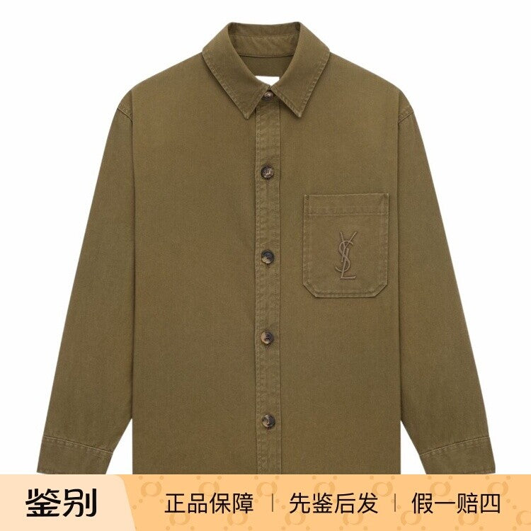 Saint Laurent Men's YSL Jacket in Olive