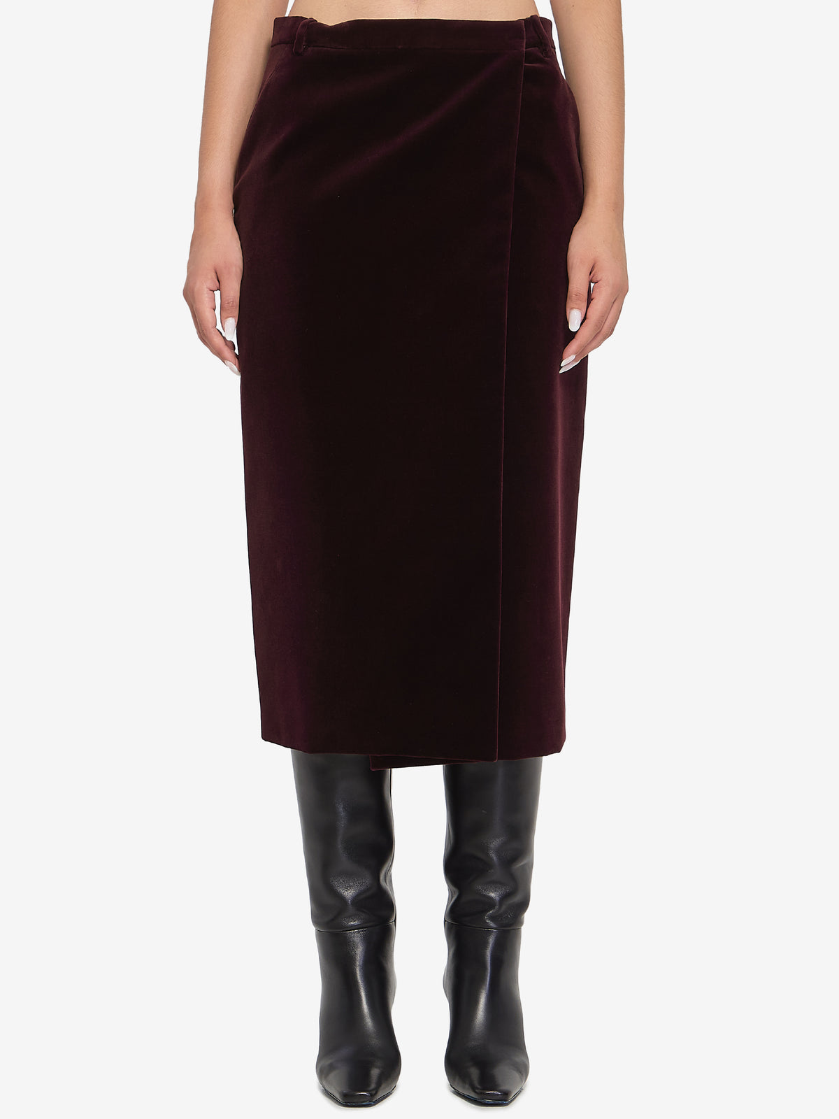 Saint Laurent Women's Wrap Skirt in Velvet in Bordeaux