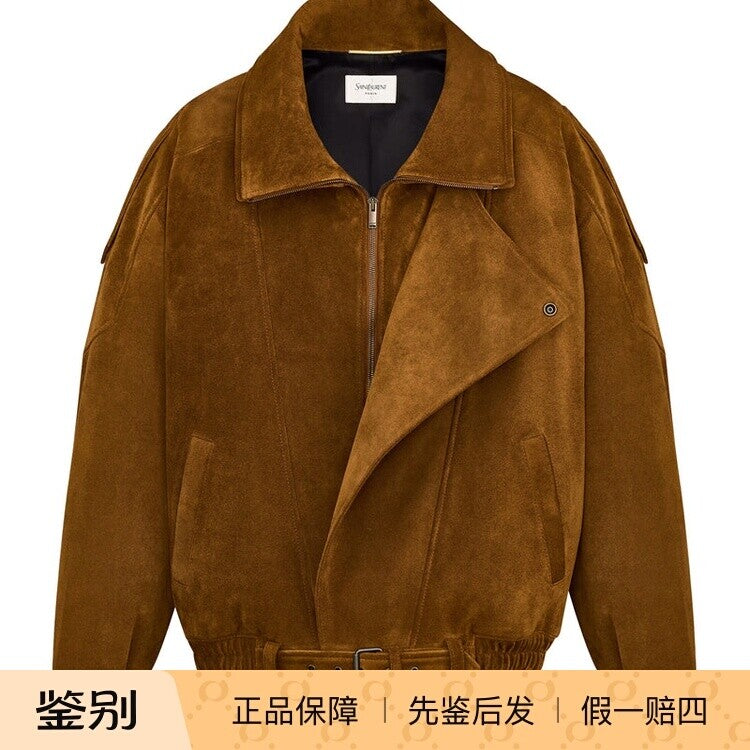 Saint Laurent Women's YSL Leather Jacket in Brown