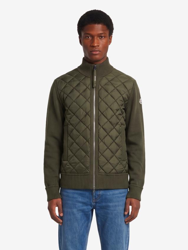 Moncler Men's Green Padded Tricot Cardigan in Green