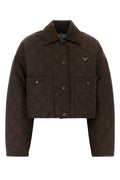 Prada Women's Quilted Re-Nylon Jacket in chocolate - front view