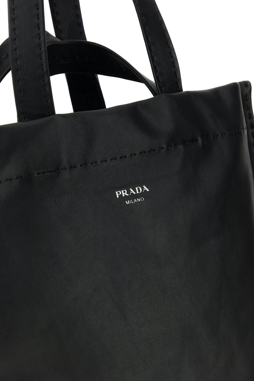 Prada Men's Nappa Leather Shopping Bag in Black - Prada logo detail