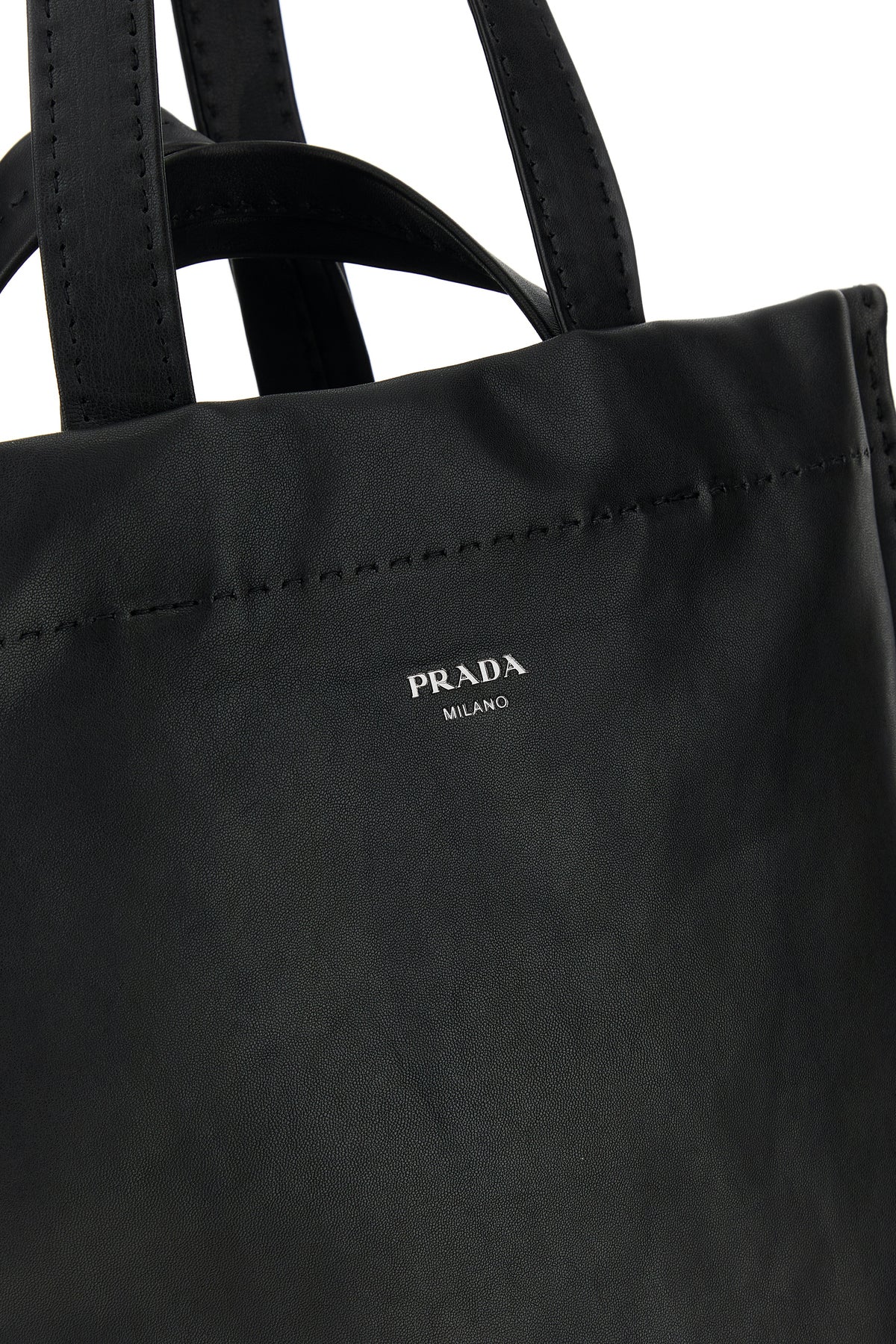 Prada Men's Nappa Leather Shopping Bag in Black - Prada logo detail