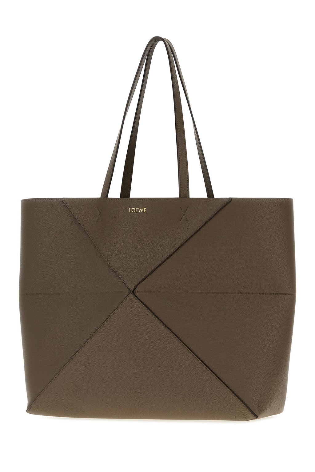 Loewe Women's Puzzle Fold Shopping Bag in taupe leather - side view