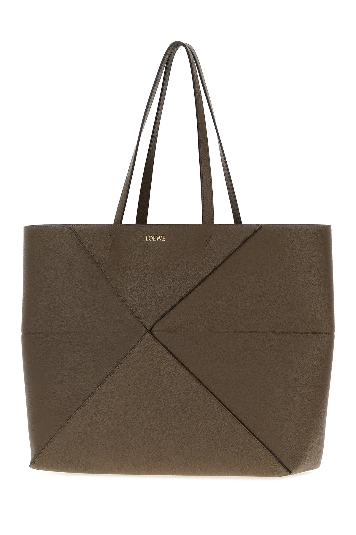 Loewe Women's Puzzle Fold Shopping Bag in taupe leather - side view