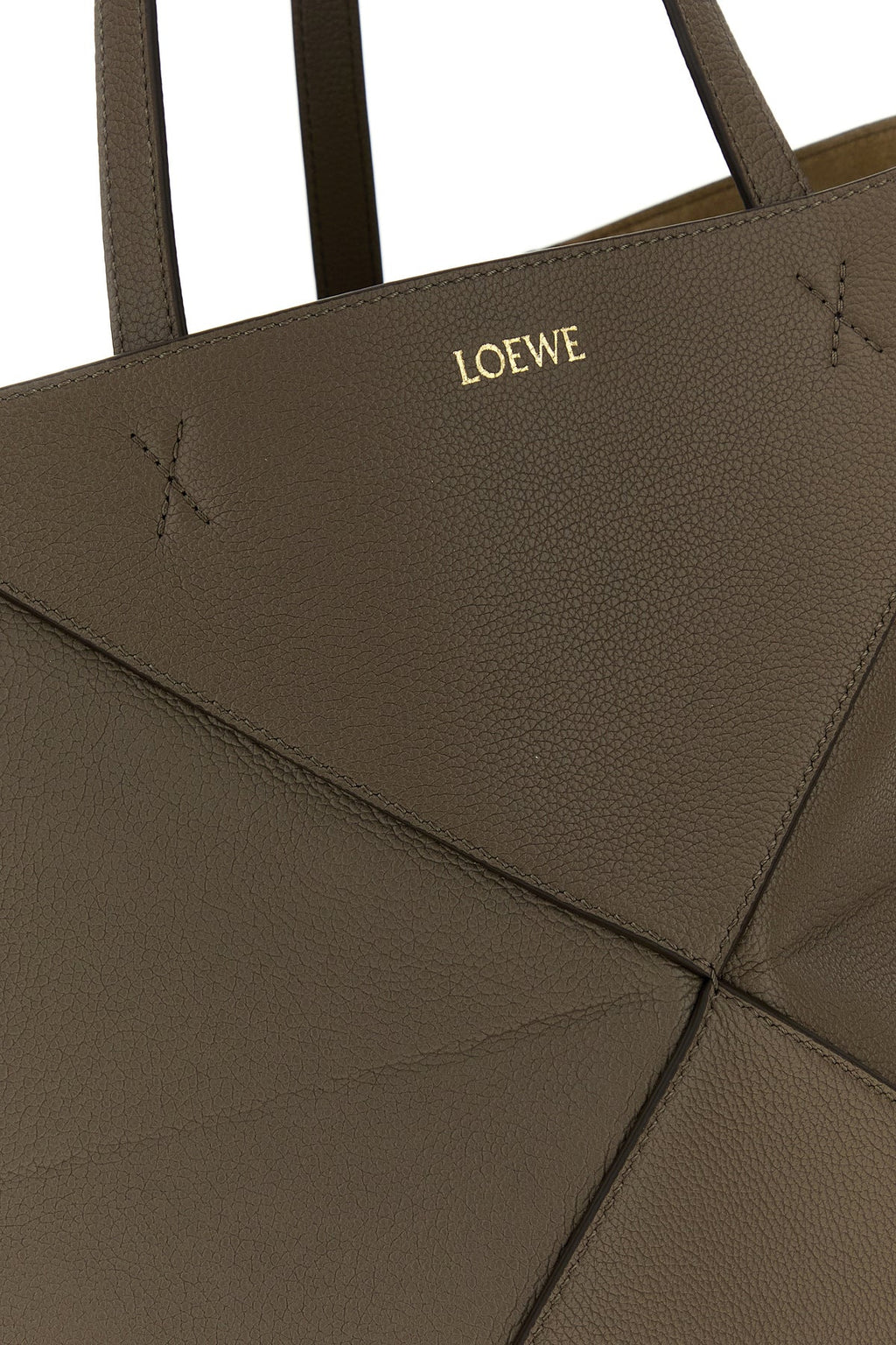 Loewe Women's Puzzle Fold Shopping Bag in taupe leather - back view