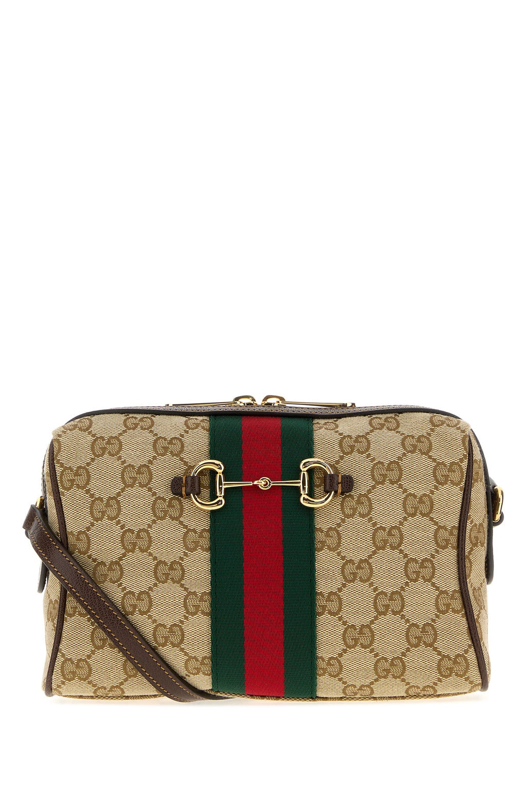 Gucci Women's Horsebit Web Crossbody Bag in GG fabric - front view