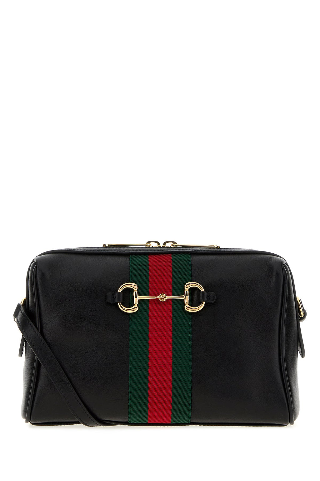 Gucci Women's Small Horsebit Web Crossbody Bag in black - front view