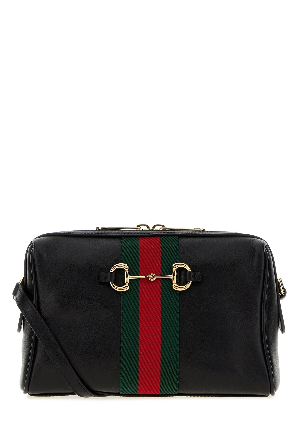 Gucci Women's Small Horsebit Web Crossbody Bag in black - front view