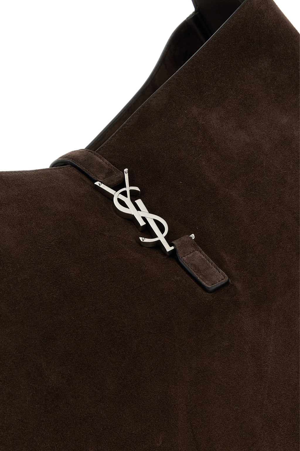 Saint Laurent Men's Suede Maxi Le 5 À 7 Bag in Dark Brown - CASSANDRE hook closure detail