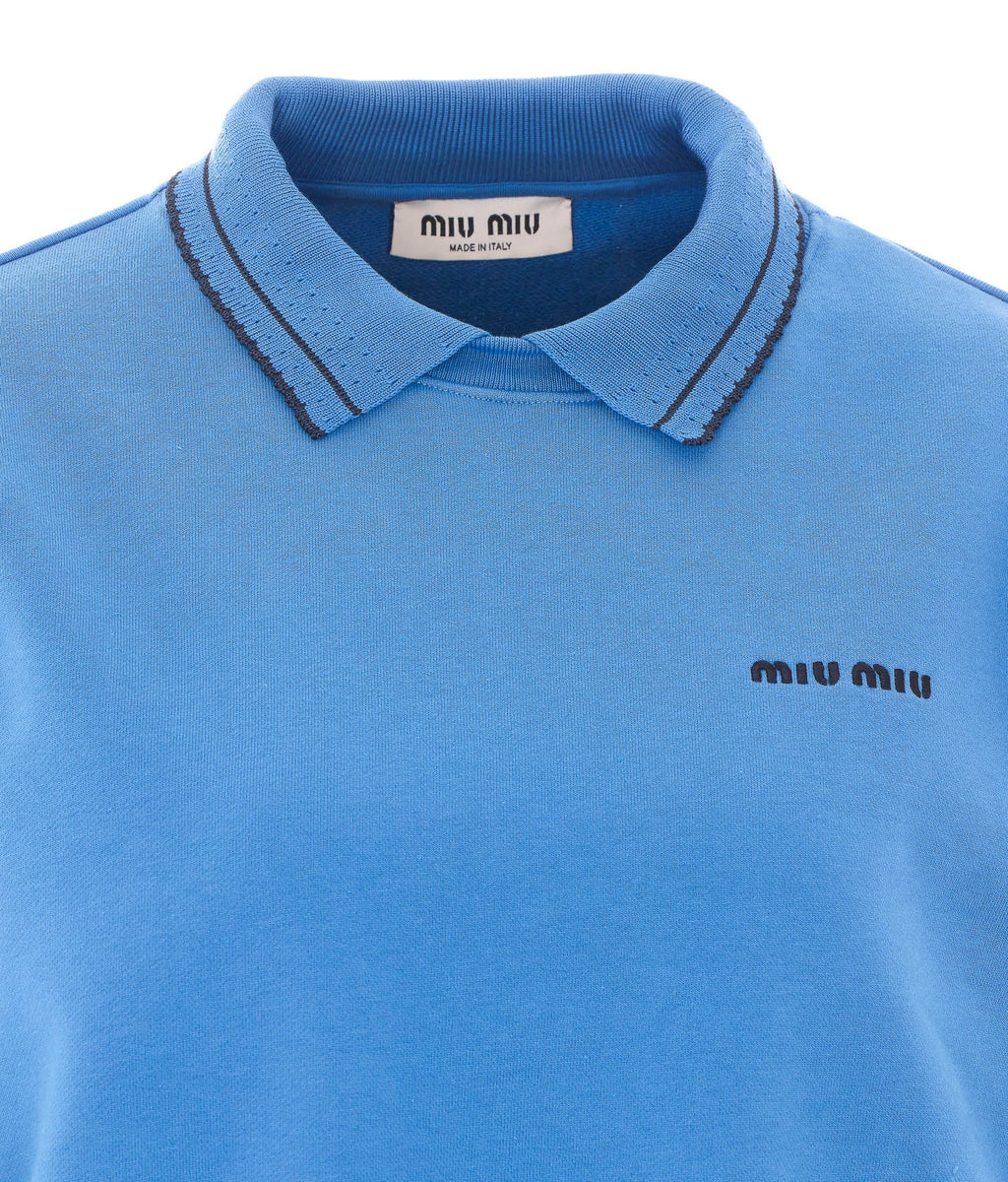 Miu Miu Women's Logo Sweatshirt in Blue Cotton - view 4