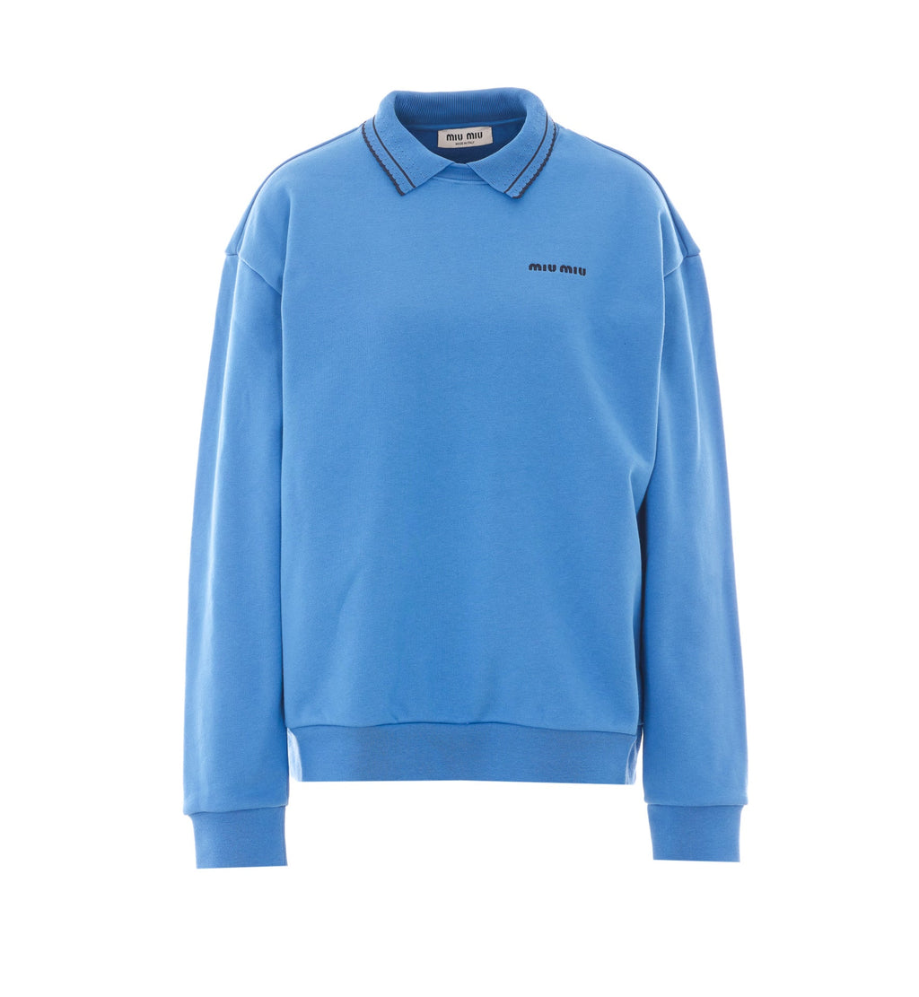Miu Miu Women's Logo Sweatshirt in Blue Cotton - view 1