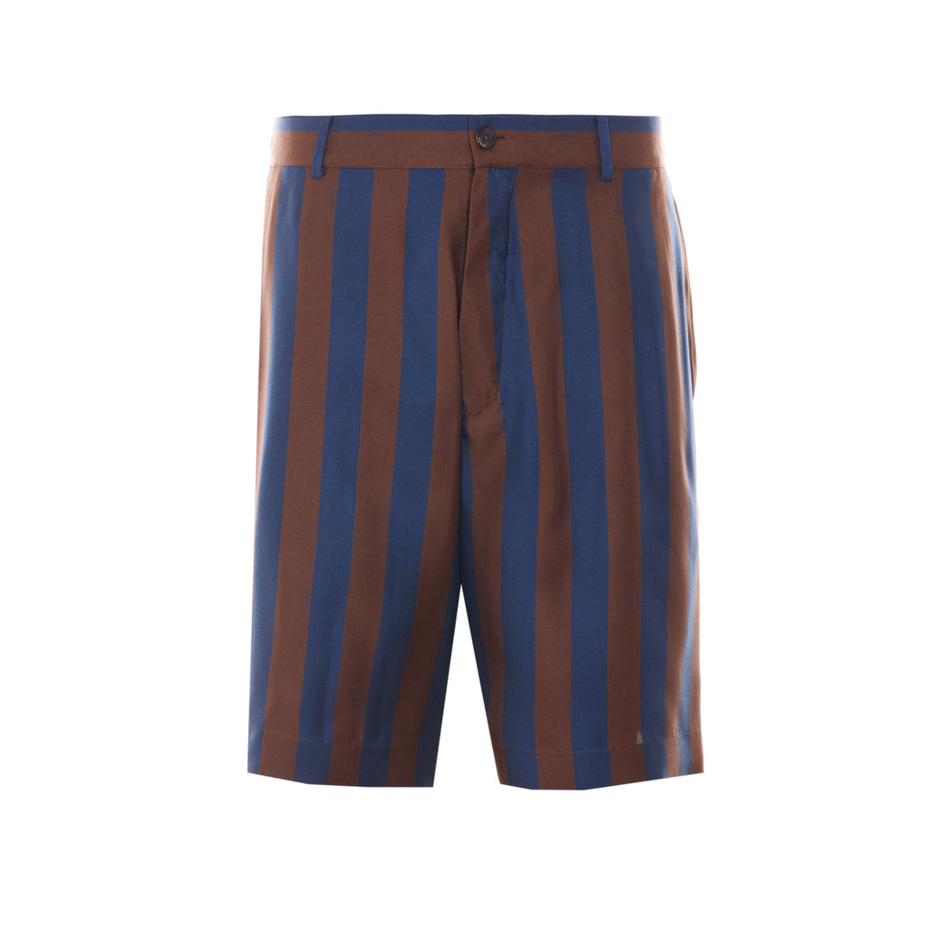 Fendi Men's Pequin Stripes Silk Bermuda in Blue - view 1