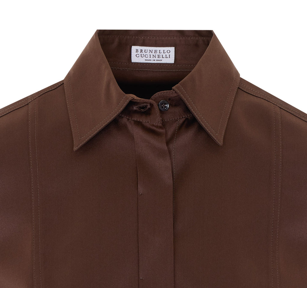 Brunello Cucinelli Women's Silk Satin Shirt in Brown - view 4