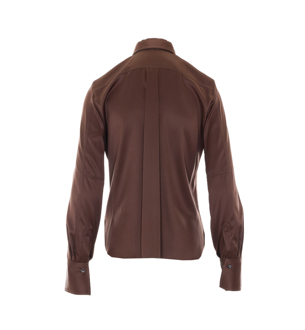 Brunello Cucinelli Women's Silk Satin Shirt in Brown - view 2