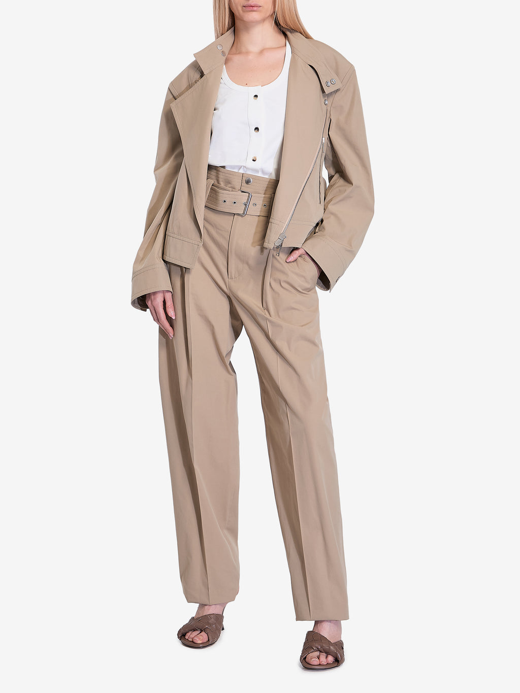 Bottega Veneta Women's Wide Leg Trousers in Beige