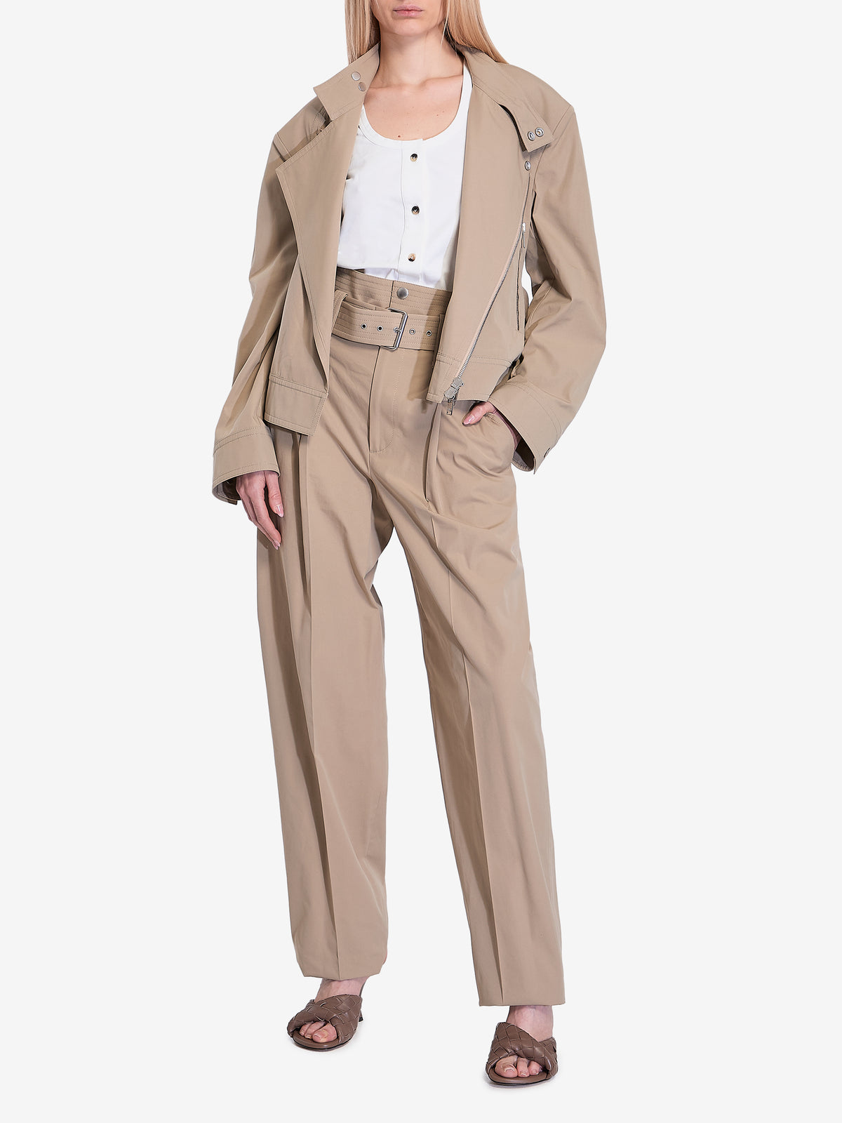 Bottega Veneta Women's Wide Leg Trousers in Beige