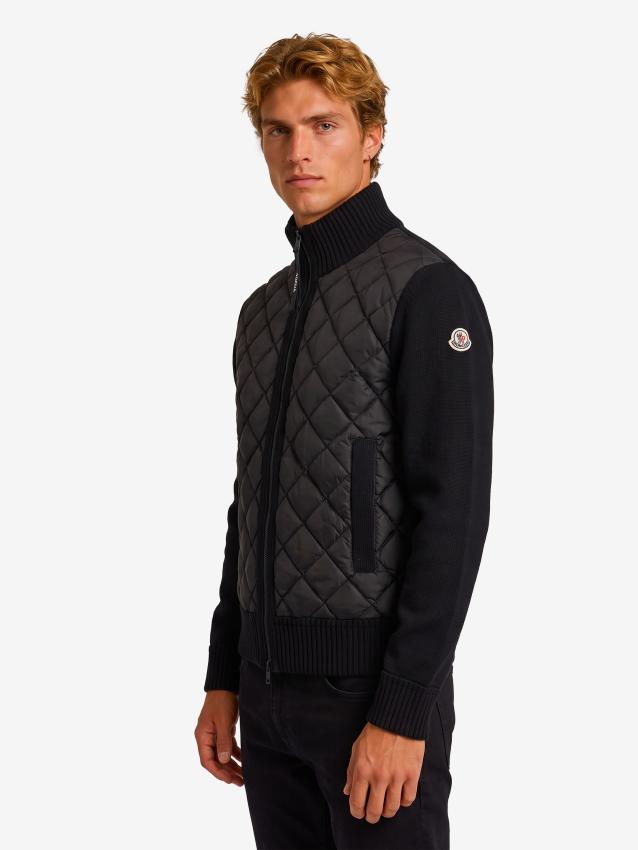Moncler Men's Black Padded Tricot Cardigan in Black
