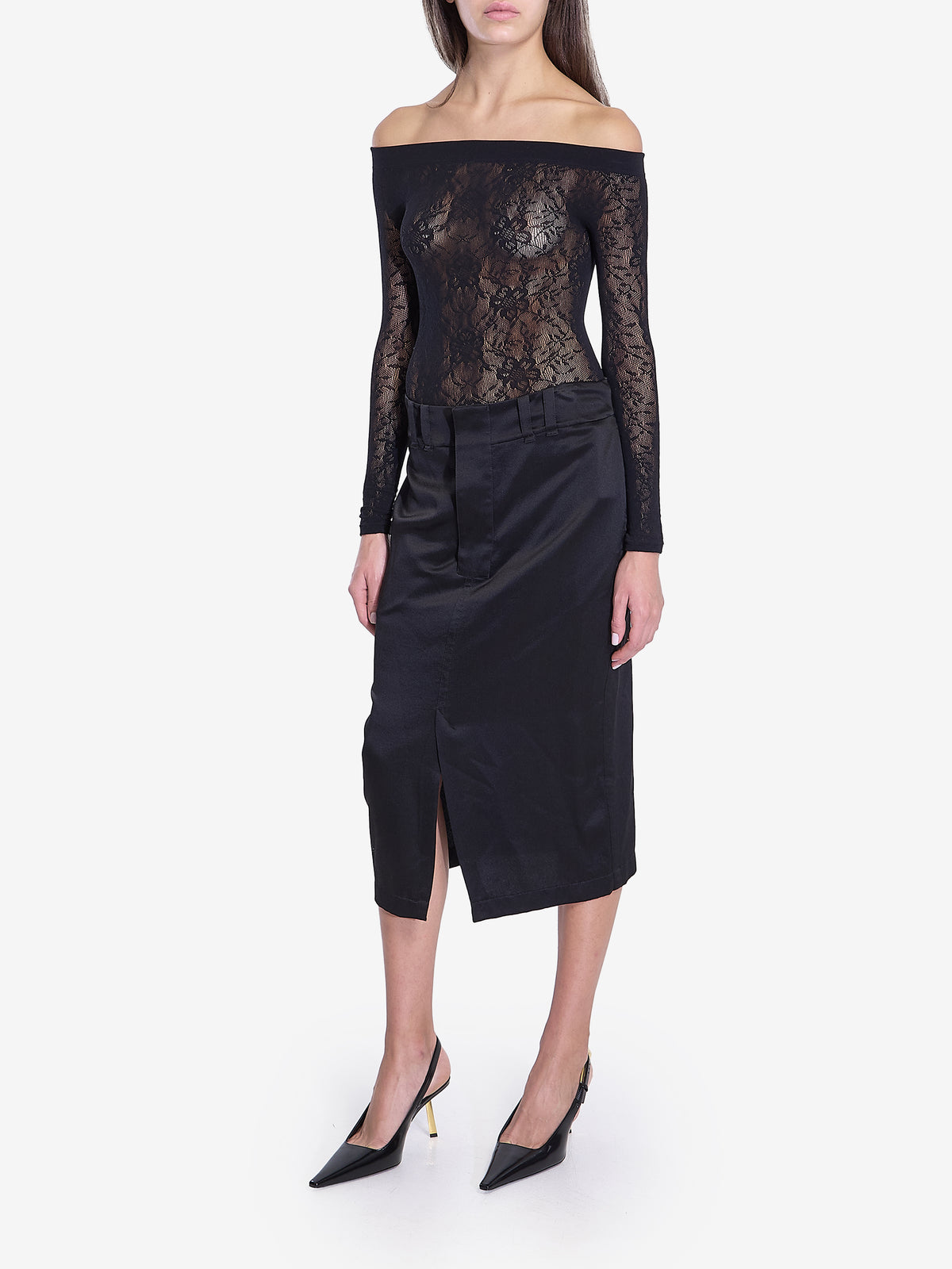 Saint Laurent Women's Silk Skirt in Black