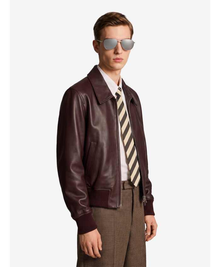 Ami Paris Men's Burgundy Zip Bomber Jacket in Bordeaux