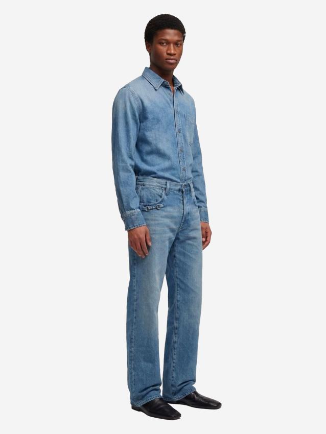 Gucci Men's Flare Pants in Cotton Denim with in Blue