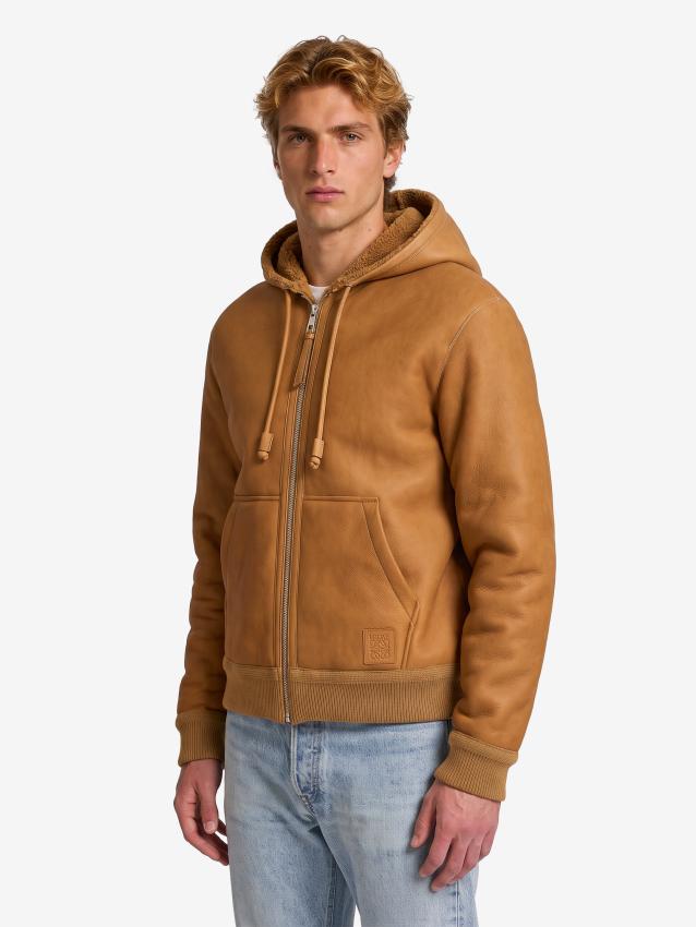 Loewe Men's Hooded Leather Jacket in Beige
