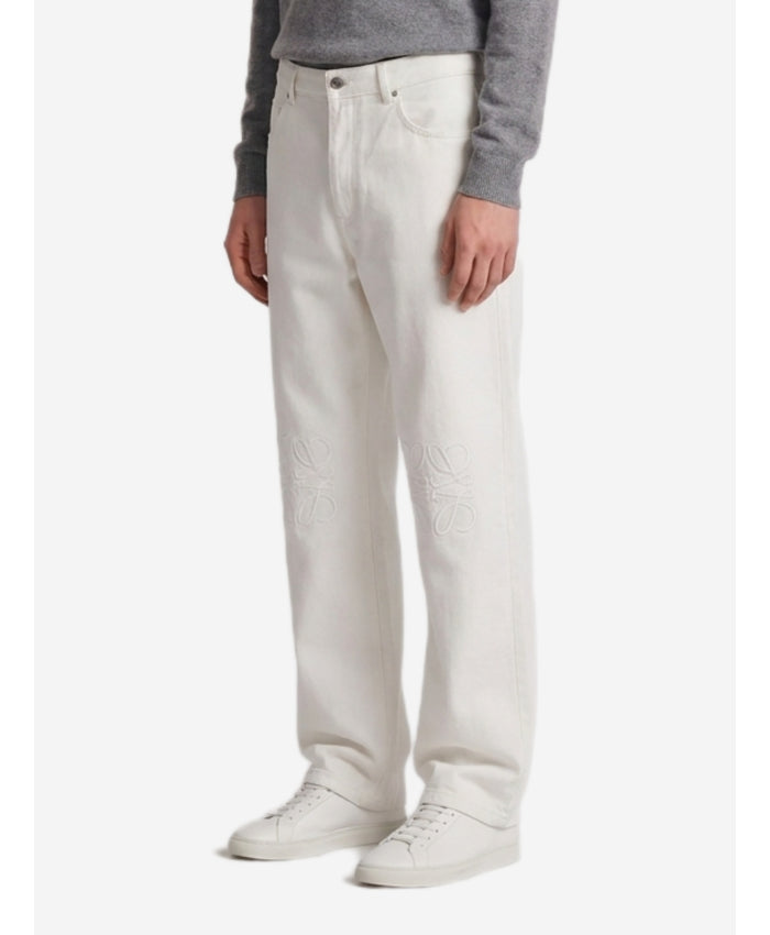 Loewe Men's Anagram Baggy-fit Jeans in White