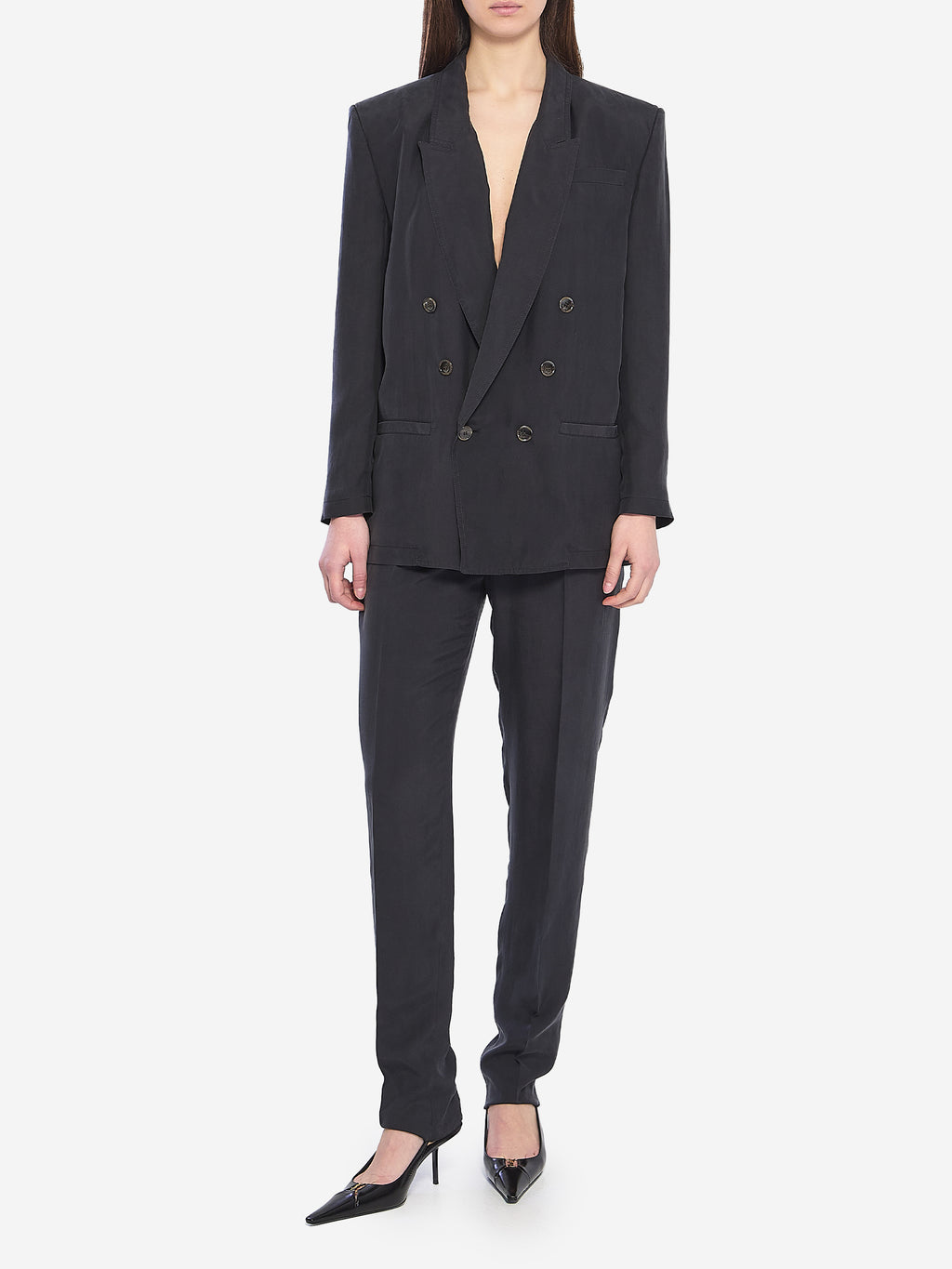 Saint Laurent Women's Habotai Silk Pants in Black