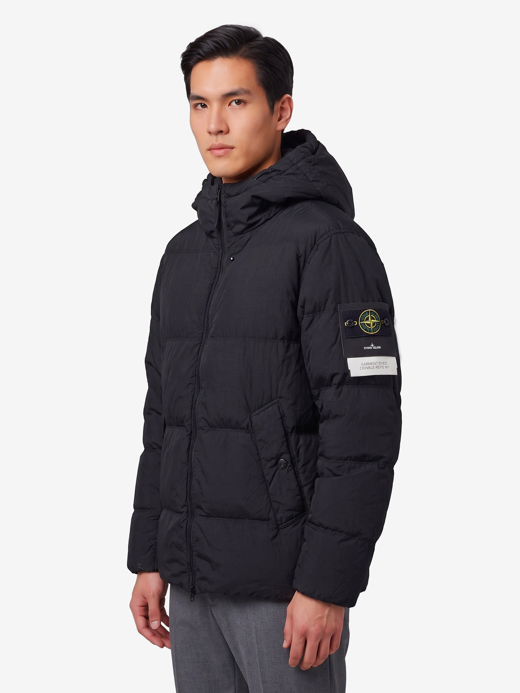Stone Island Men's Hooded Crinkle Down Jacket in Black