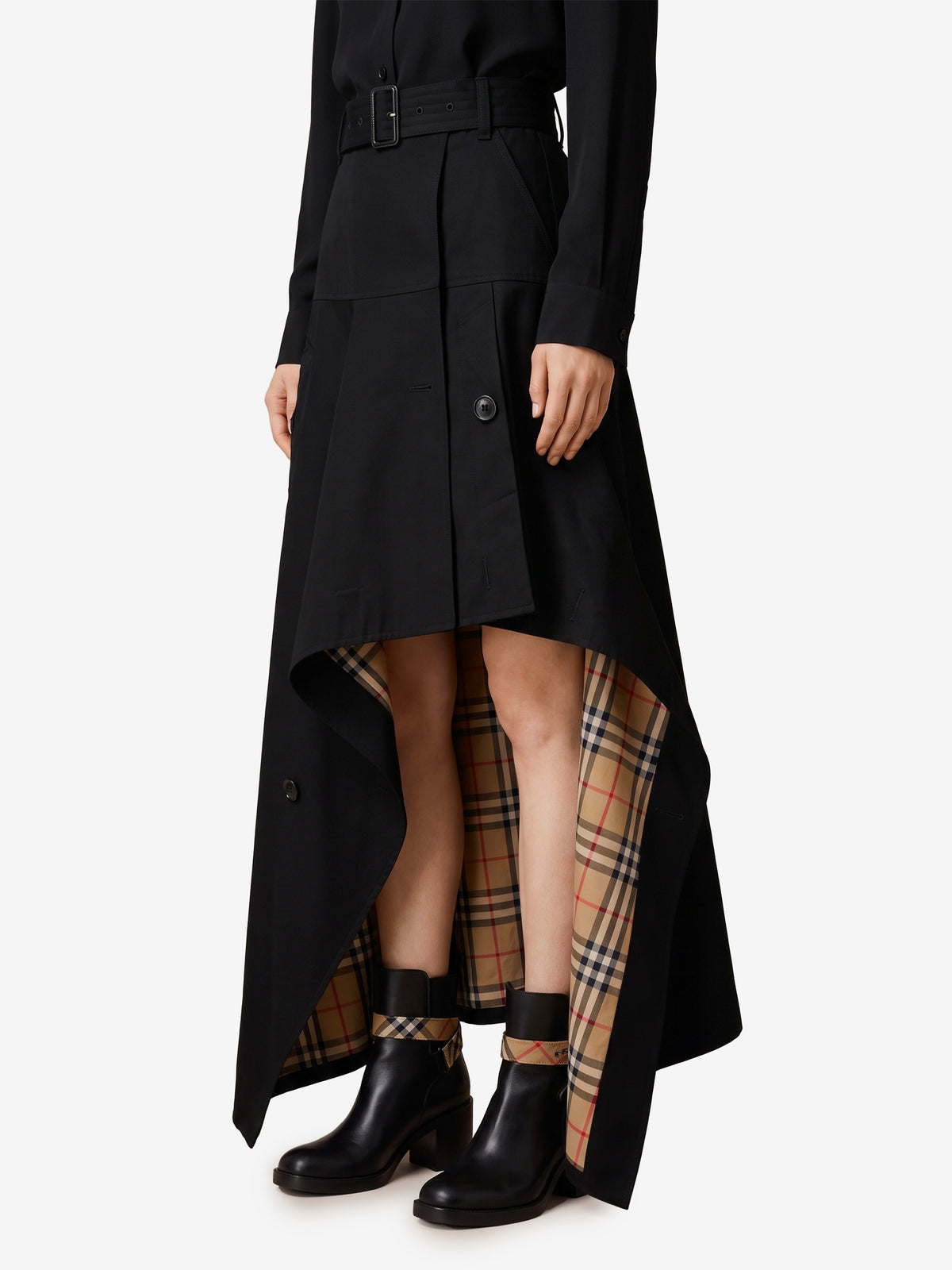 Burberry Women's Asymmetric Midi Trench Skirt in Black