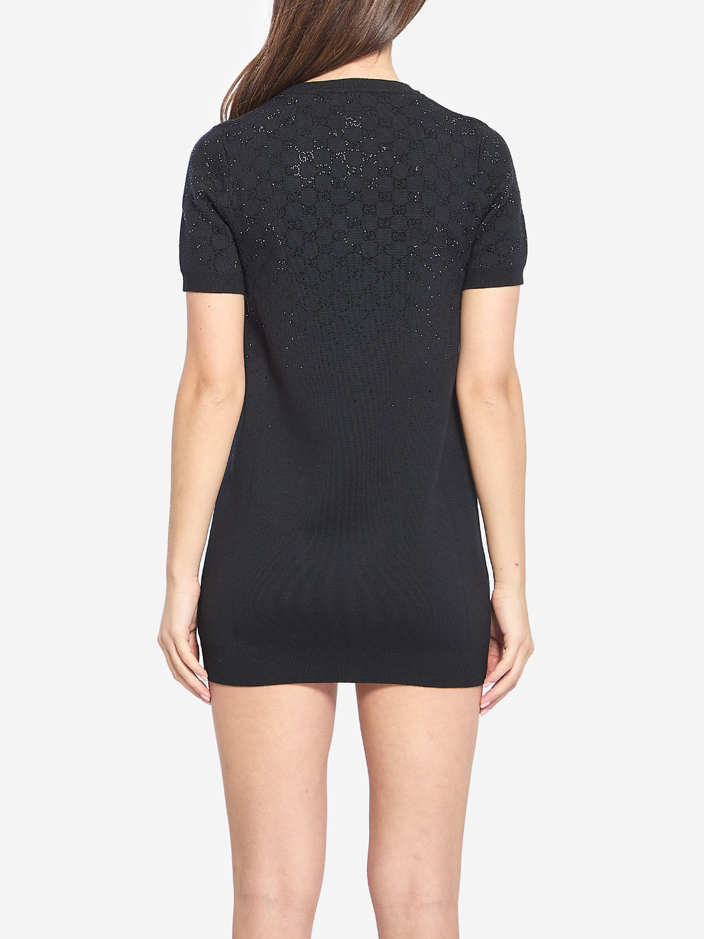 Gucci Women's Fine Wool Dress with GG Crystals in Black