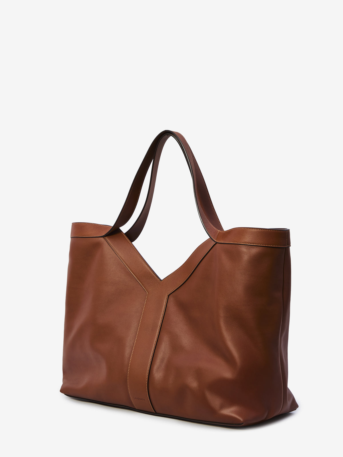 Saint Laurent Men's Large Y Tote Bag in Leather in Brown
