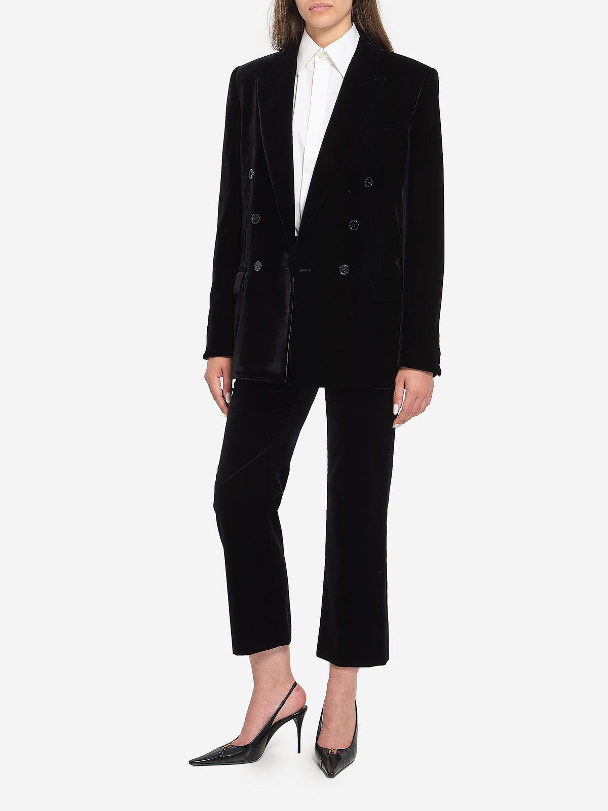 Saint Laurent Women's Cassandre Jacket in Velvet in Black